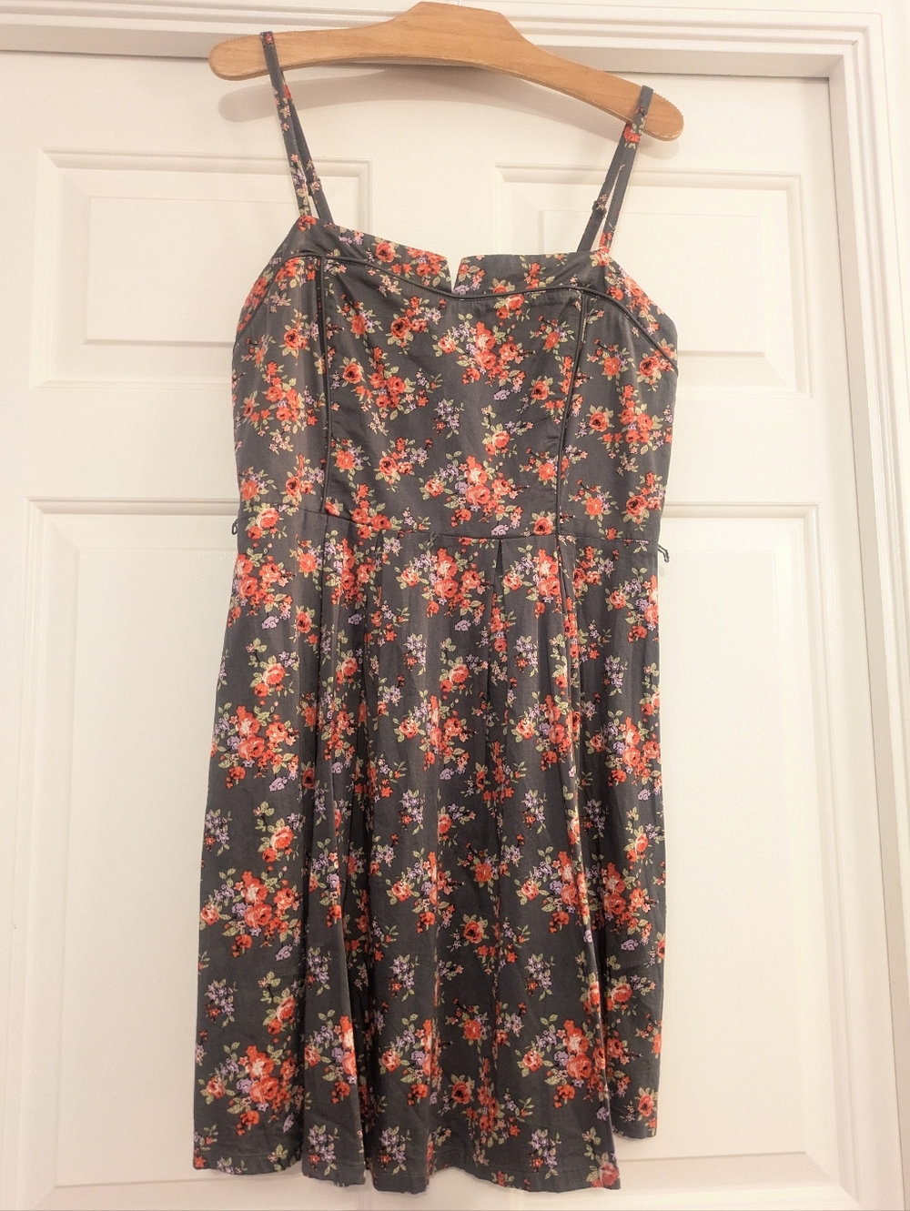 Kismet XL Spag Strap Midi Cotton Stretch Pull-On Sundress, Teal/Red Floral Print